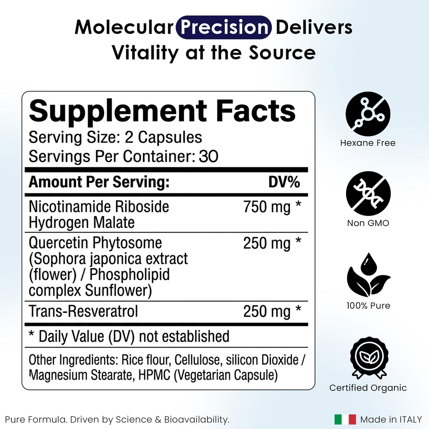 Pharmlitalia Liposomal NAD+ Supplement with Resveratrol Nicotinamide Riboside 1000 mg, NAD Supplements for Women & Men NMN Alternative, 120 Capsules