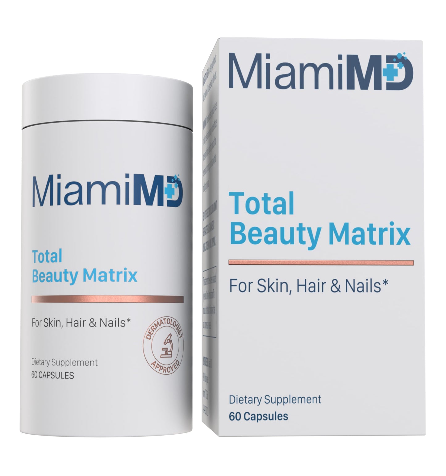 MiamiMD Total Beauty Matrix Collagen Supplements for Women - Collagen Capsules with Vitamin C for Hair, Skin and Nails, 60 Capsules