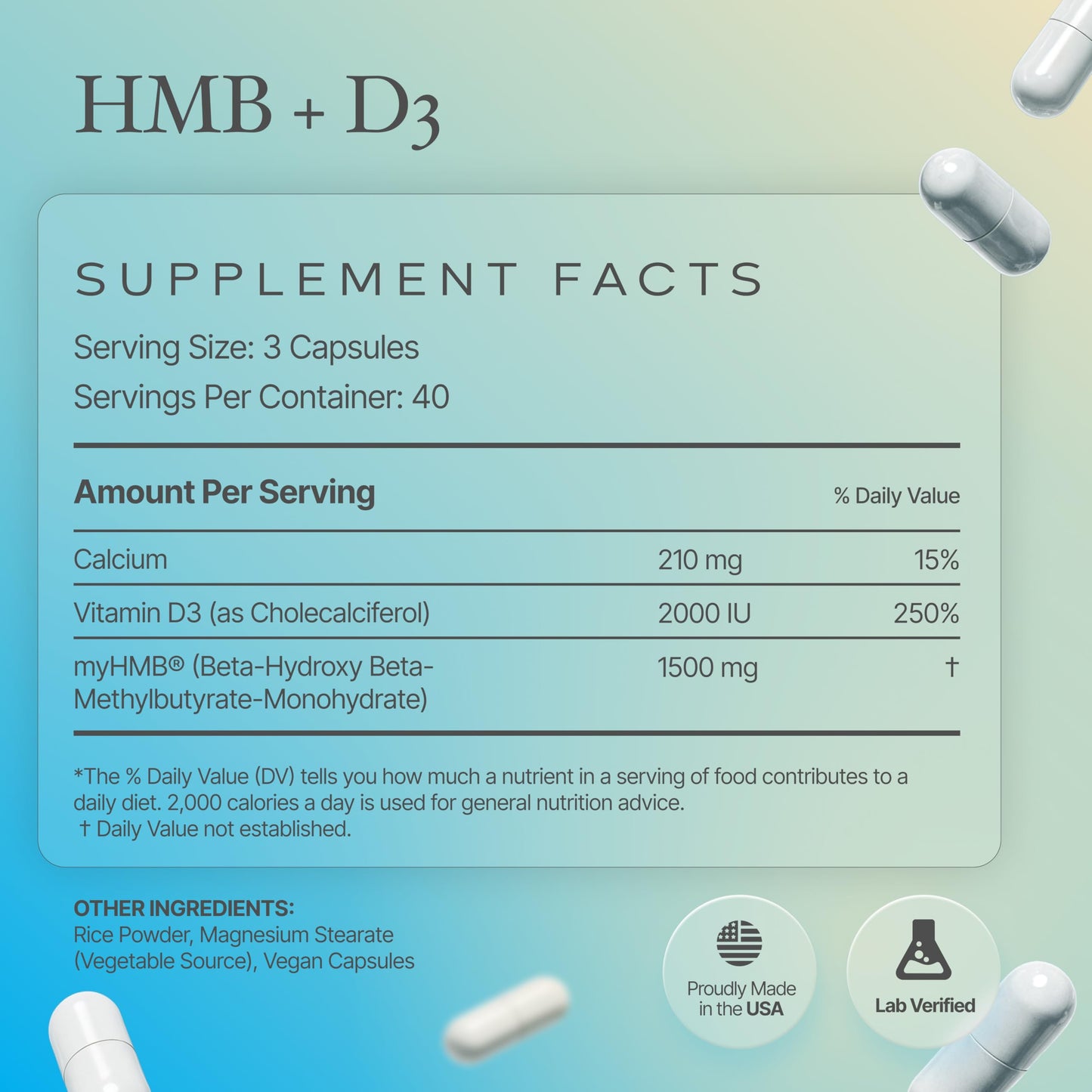 Prime Powders HMB and Vitamin D3 Supplement Capsules, 120 Count