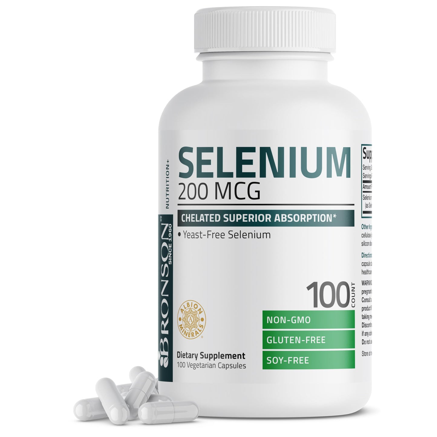 Bronson Selenium 200 mcg Albion Chelated Amino Acid Complex Capsules, 100 Count