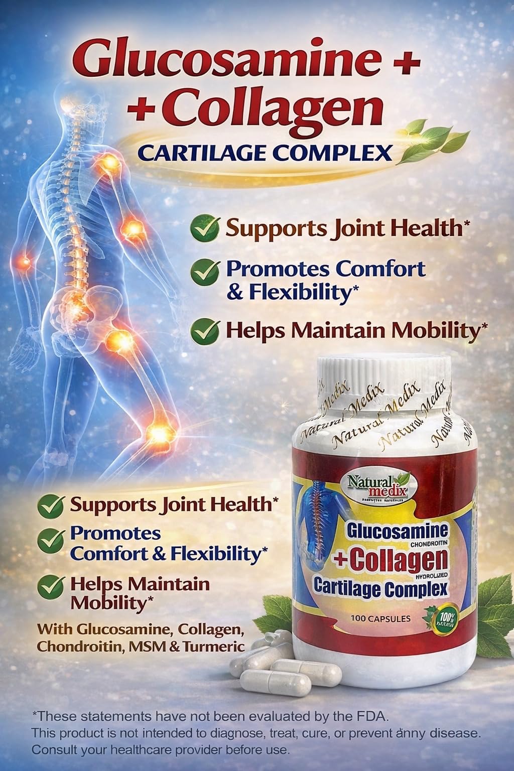 Natural medix Glucosamine Chondroitin + Hydrolyzed Collagen + Cartilage Complex Capsule, 1 Count