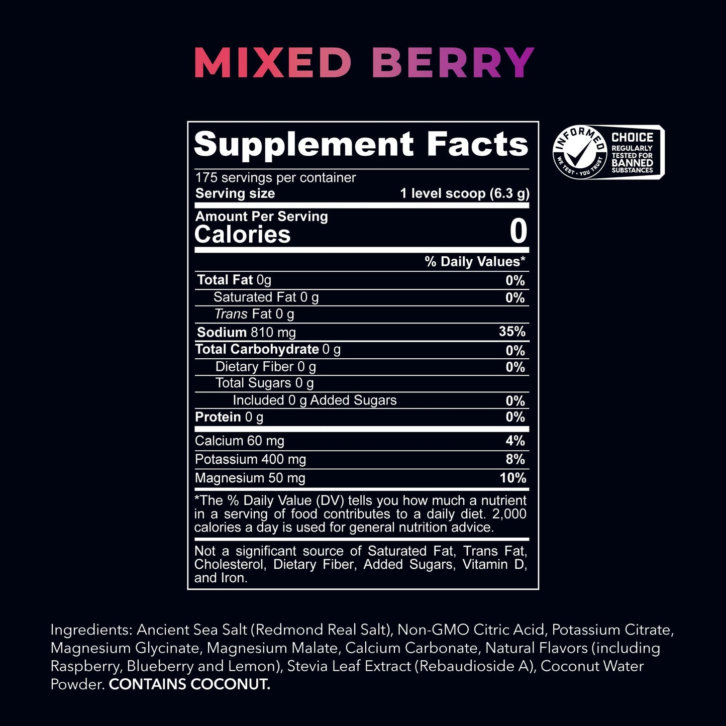Redmond Re-Lyte Hydration Electrolyte Powder, 175 Servings, Mixed Berry
