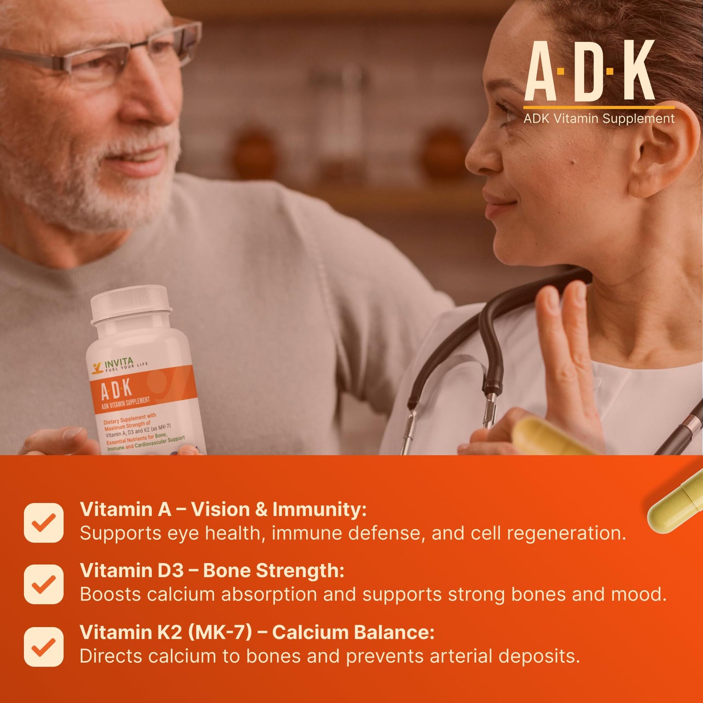 INVITA ADK Vitamin Supplement Capsule 90 Count