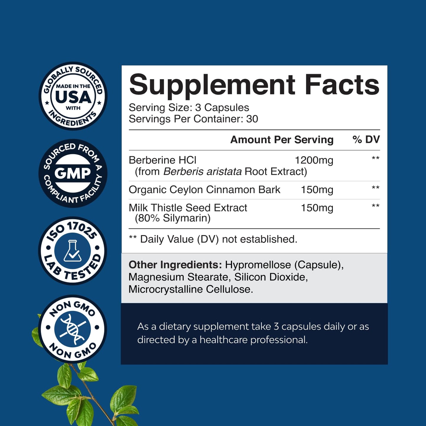 Natures Craft Berberine Plus 1200mg Per Serving Complex Capsule 90 Count
