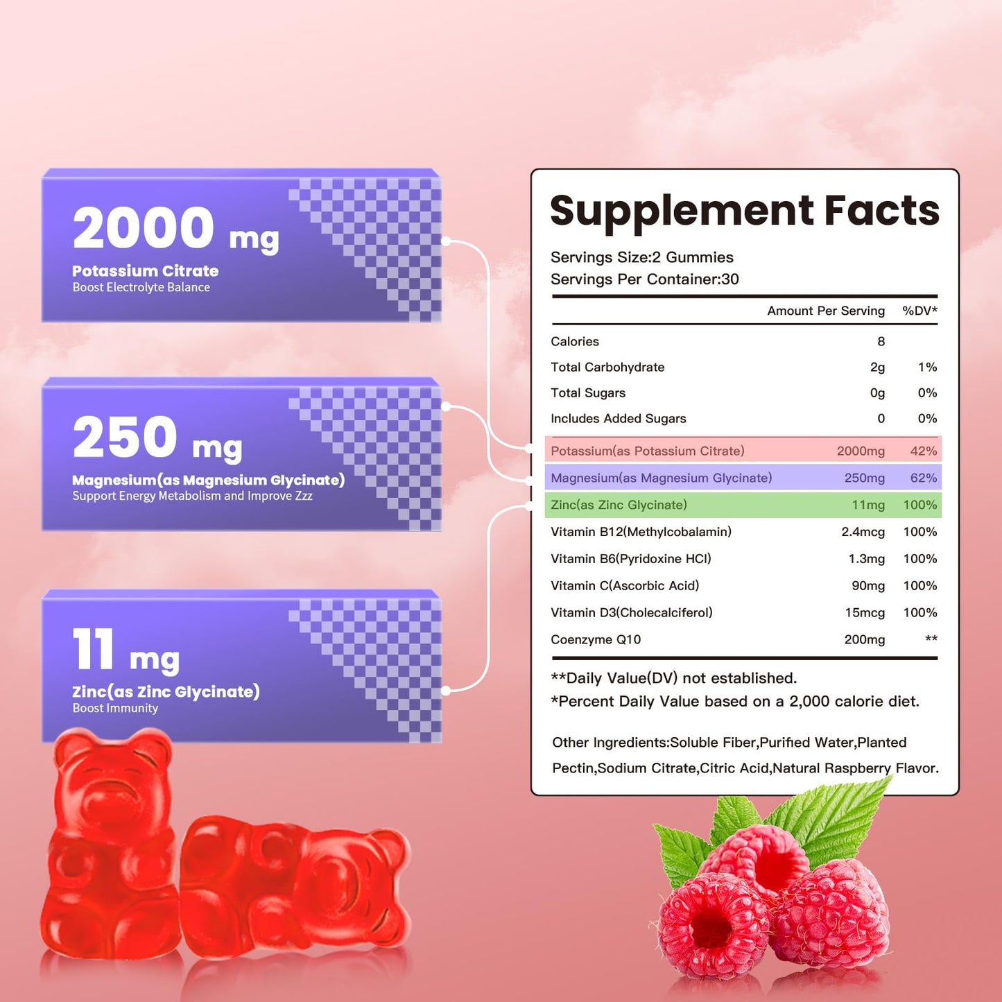 ACEYO Potassium Citrate Gummies 2000mg, 60 Count