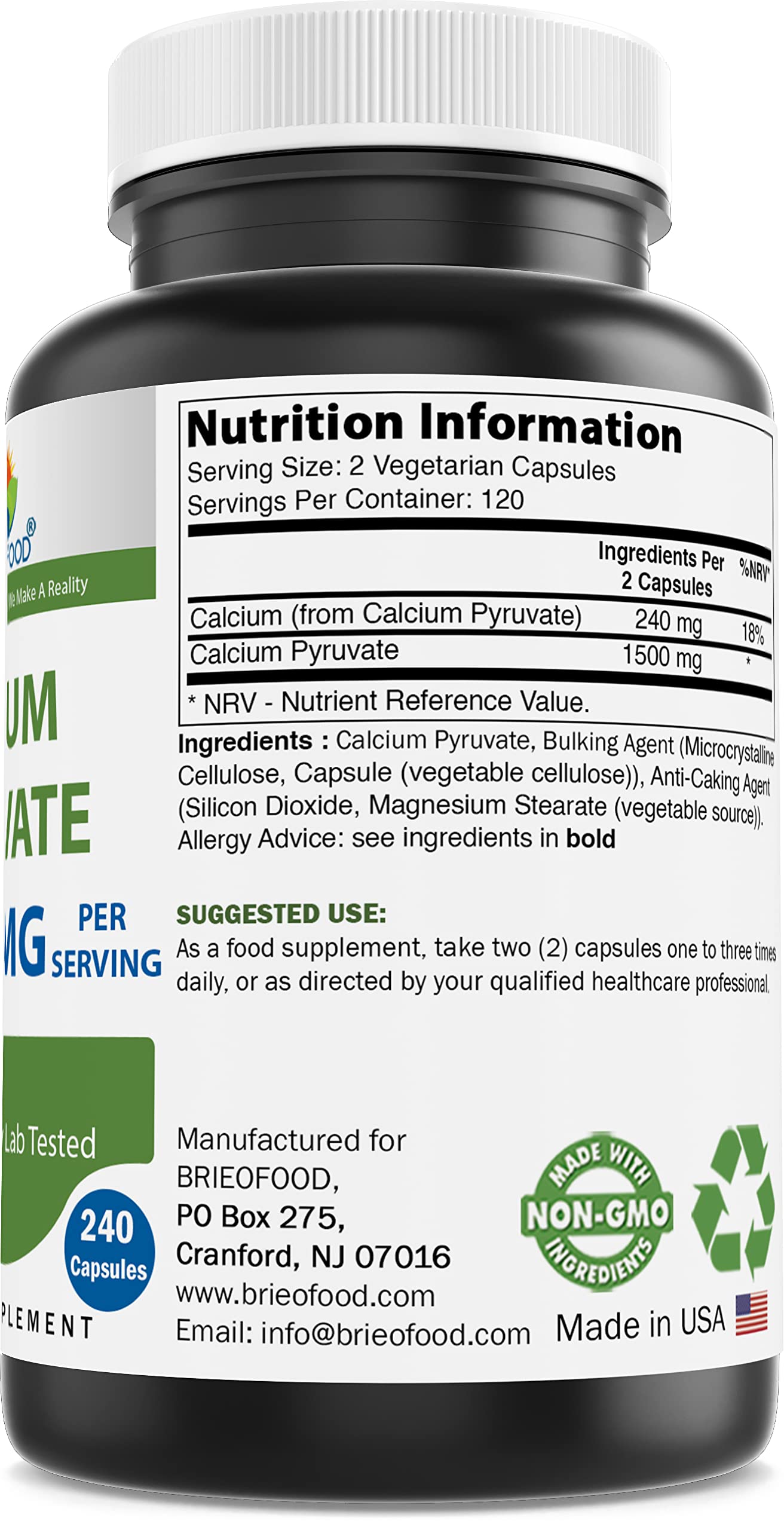 Brieofood Calcium Pyruvate 1500mg Capsules 240