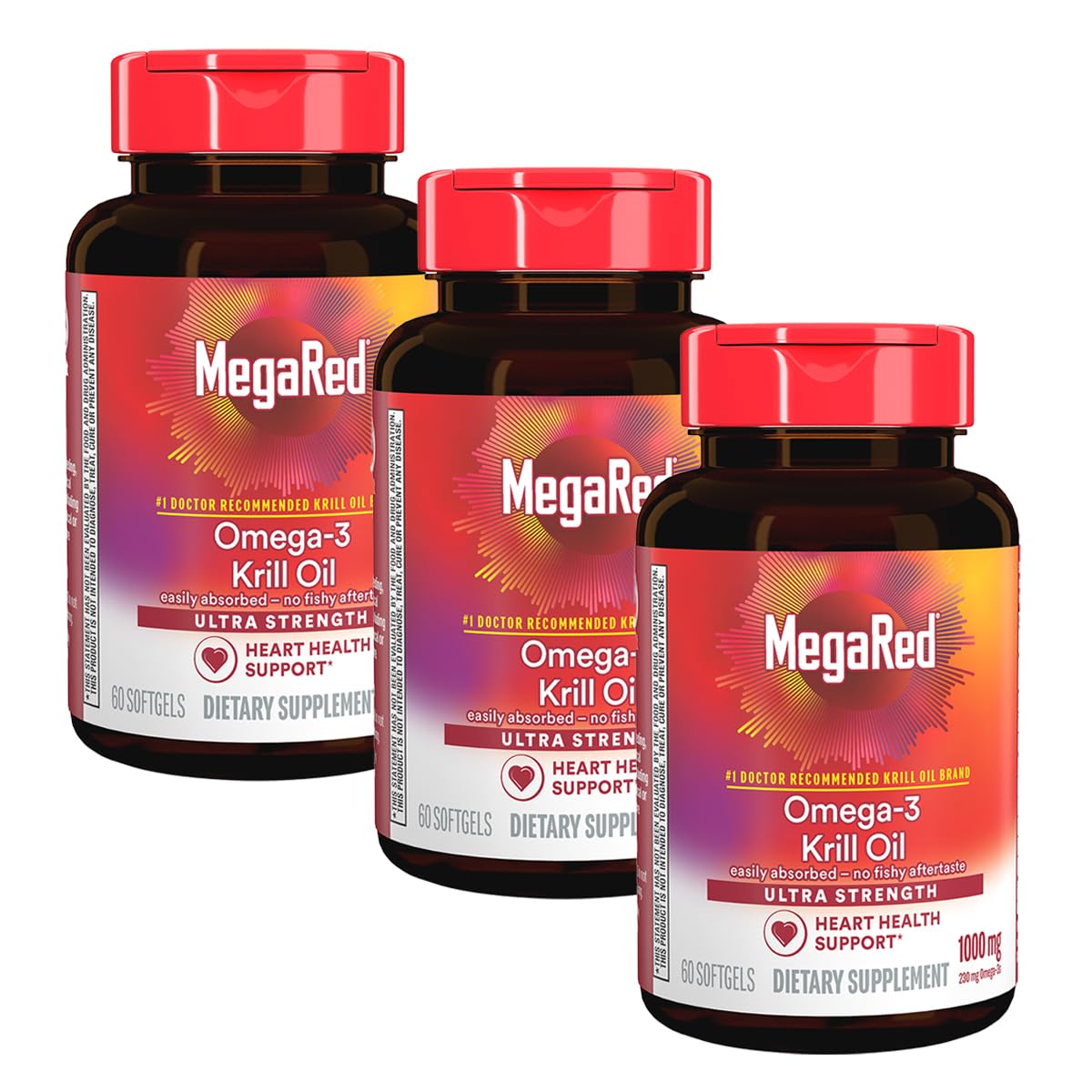 MegaRed Ultra Strength 1000mg Omega-3 Krill Oil Supplement with EPA/DHA, Astaxanthin & Phospholipids Softgels 180 Count