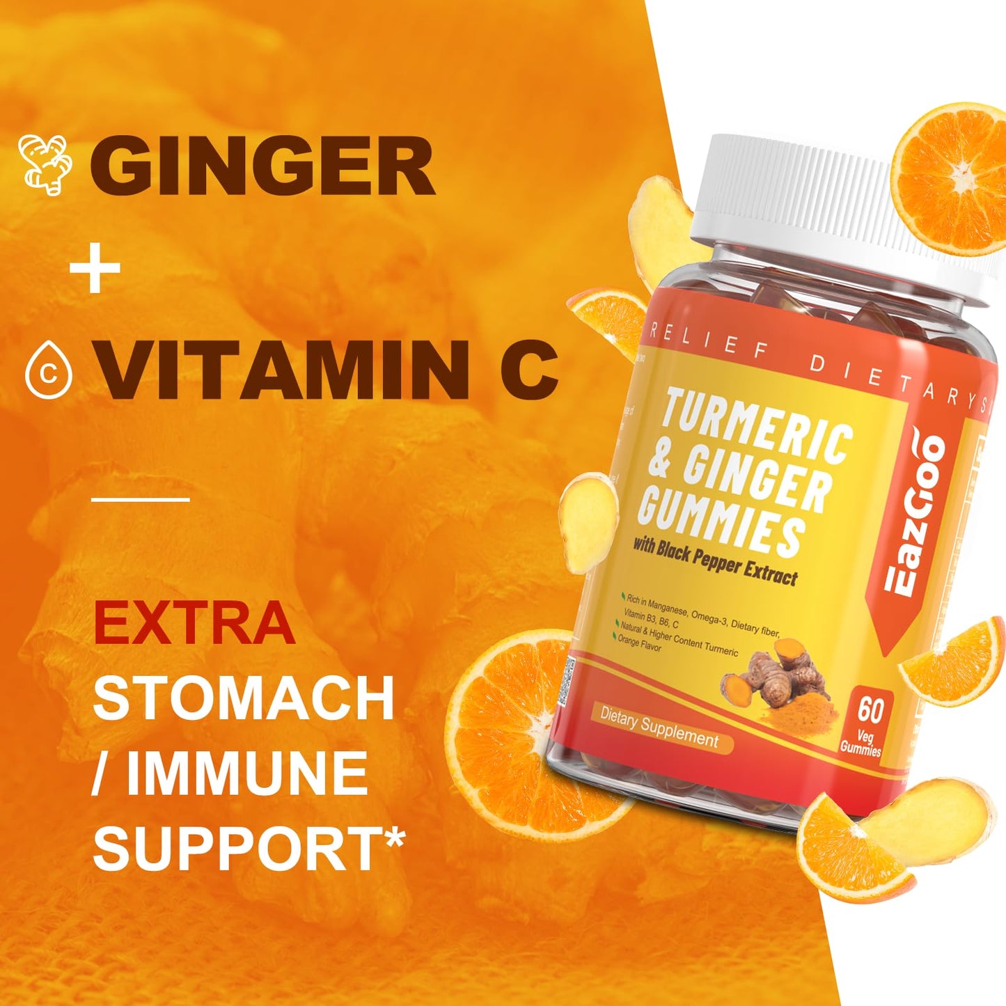 EAZGOO Turmeric Curcumin Gummies 500mg, 60 Count