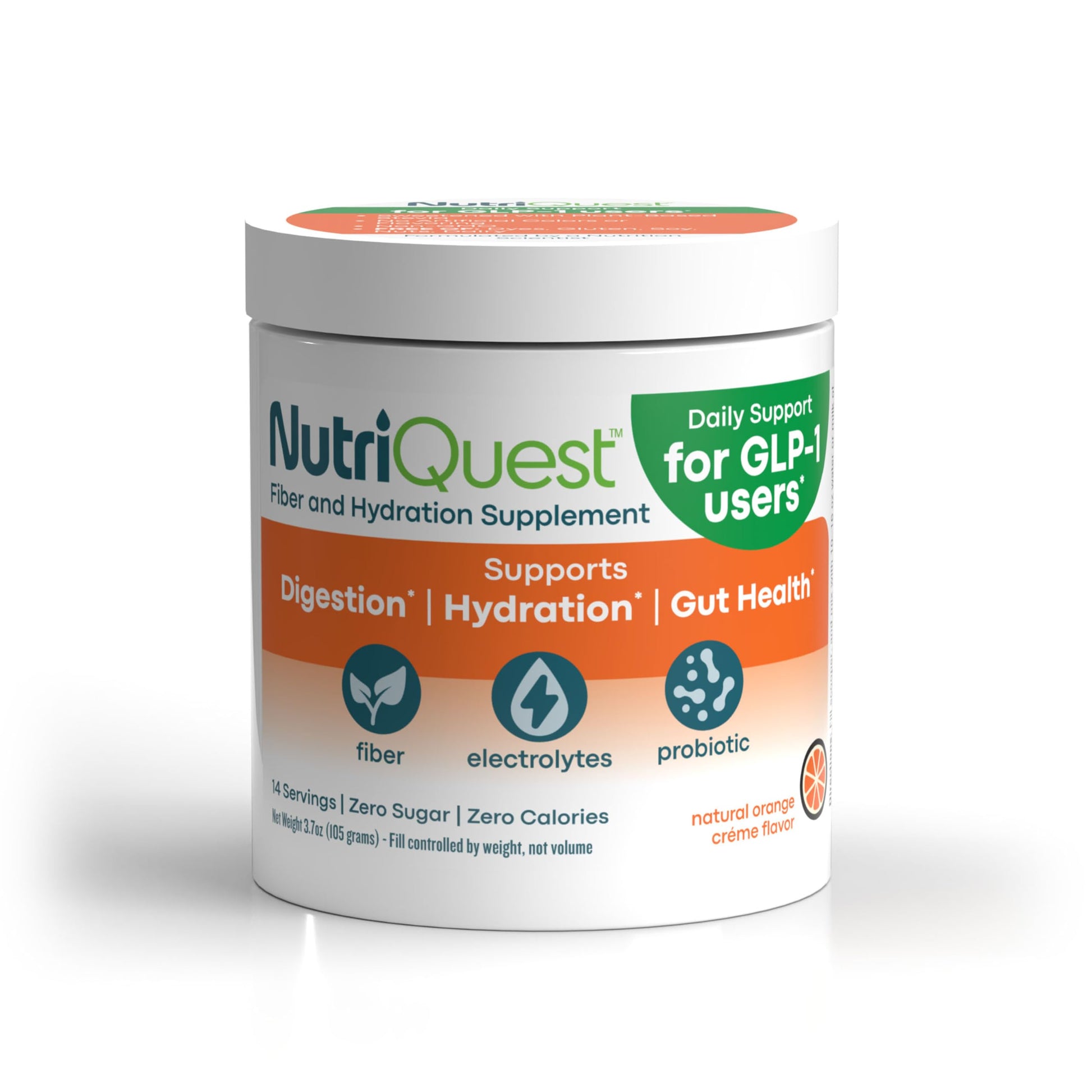 NutriQuest Daily GLP-1 Supplement for Digestion, Hydration, Gut Health Support with Fiber, Electrolytes, Prebiotics and Probiotics, Powder 3.7 oz