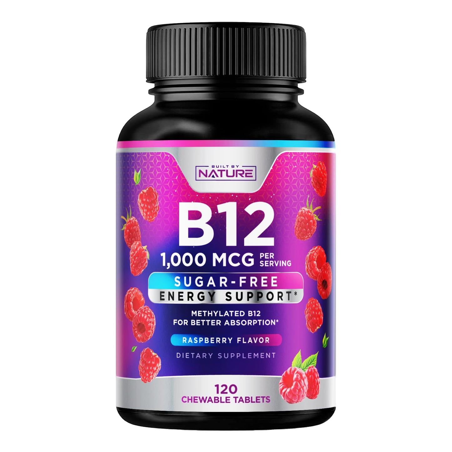 Built by Nature Vitamin B12 1000 mcg Methylcobalamin Chewable Tablets Berry Flavor, 120 Count