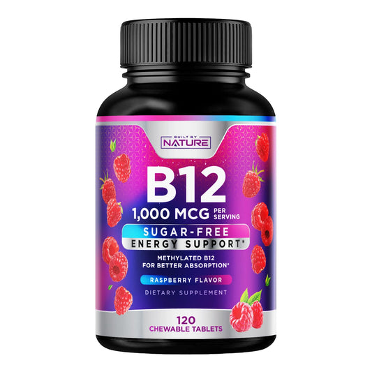 Built by Nature Vitamin B12 1000 mcg Methylcobalamin Chewable Tablets Berry Flavor, 120 Count