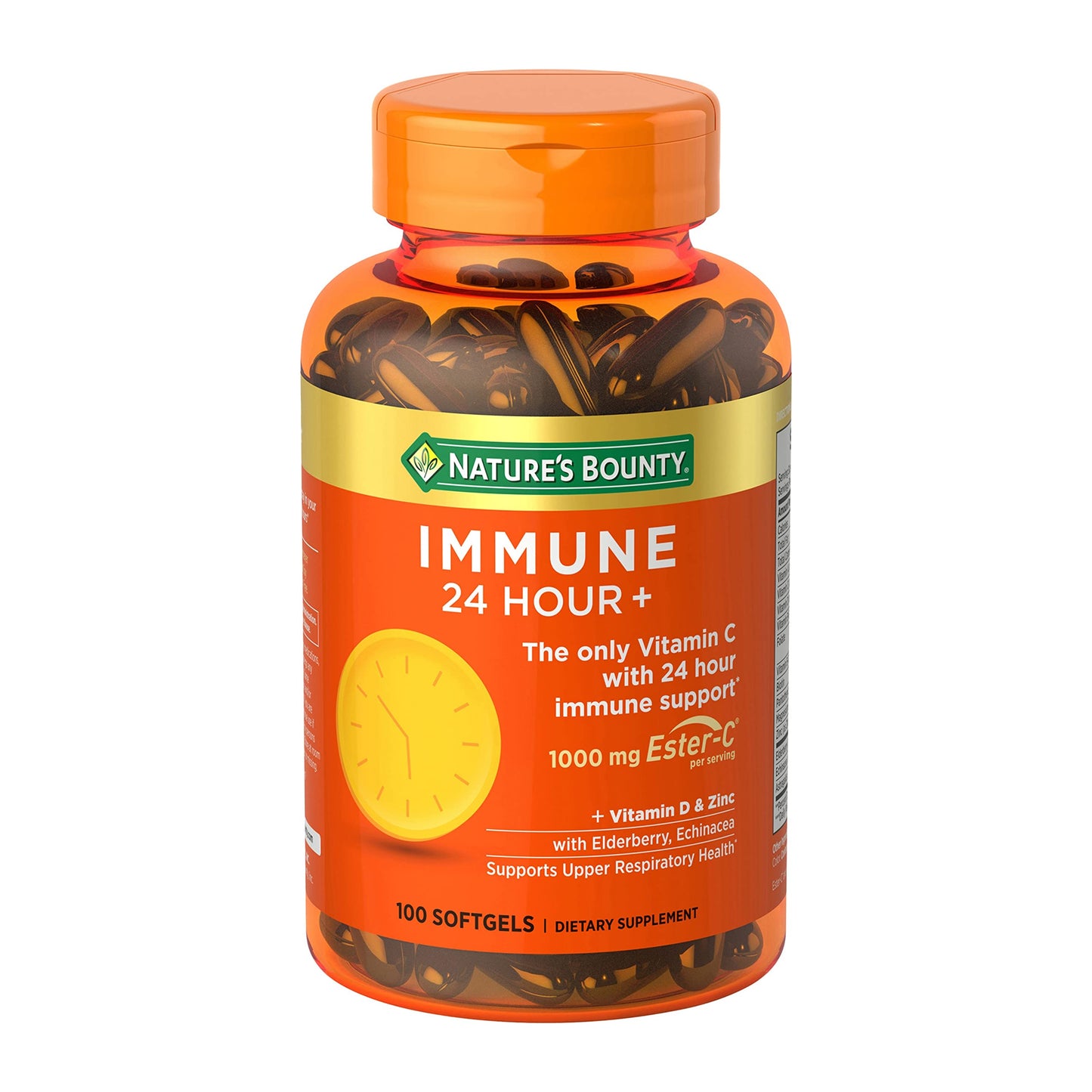 Nature's Bounty Vitamin C 24 Hour Immune Support with Zinc and Vitamin D Ester-C 1000mg Softgels, 100 Count