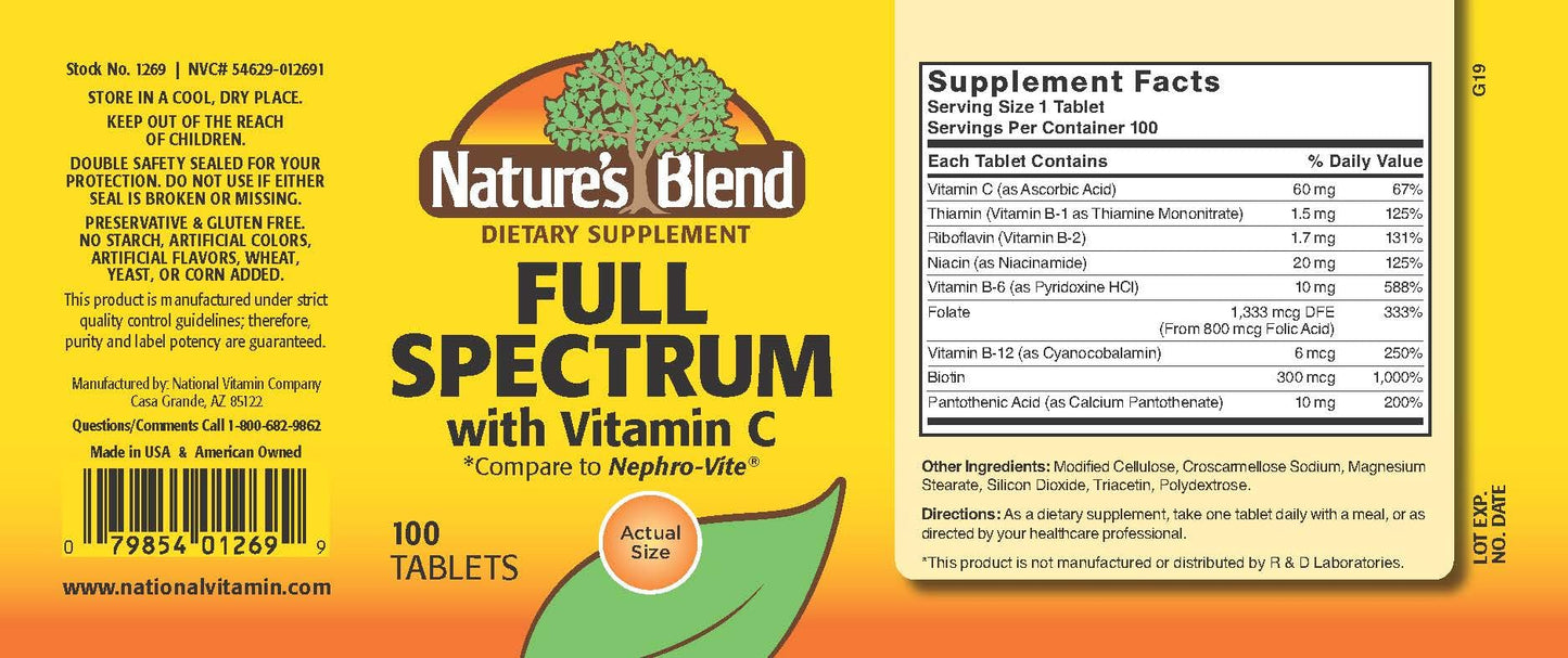 Nature's Blend Full Spectrum B with Vitamin C Powder, 100 Count