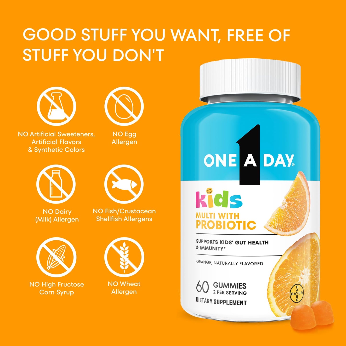 ONE A DAY Kids Multivitamin with Probiotic Gummy, 60 Count