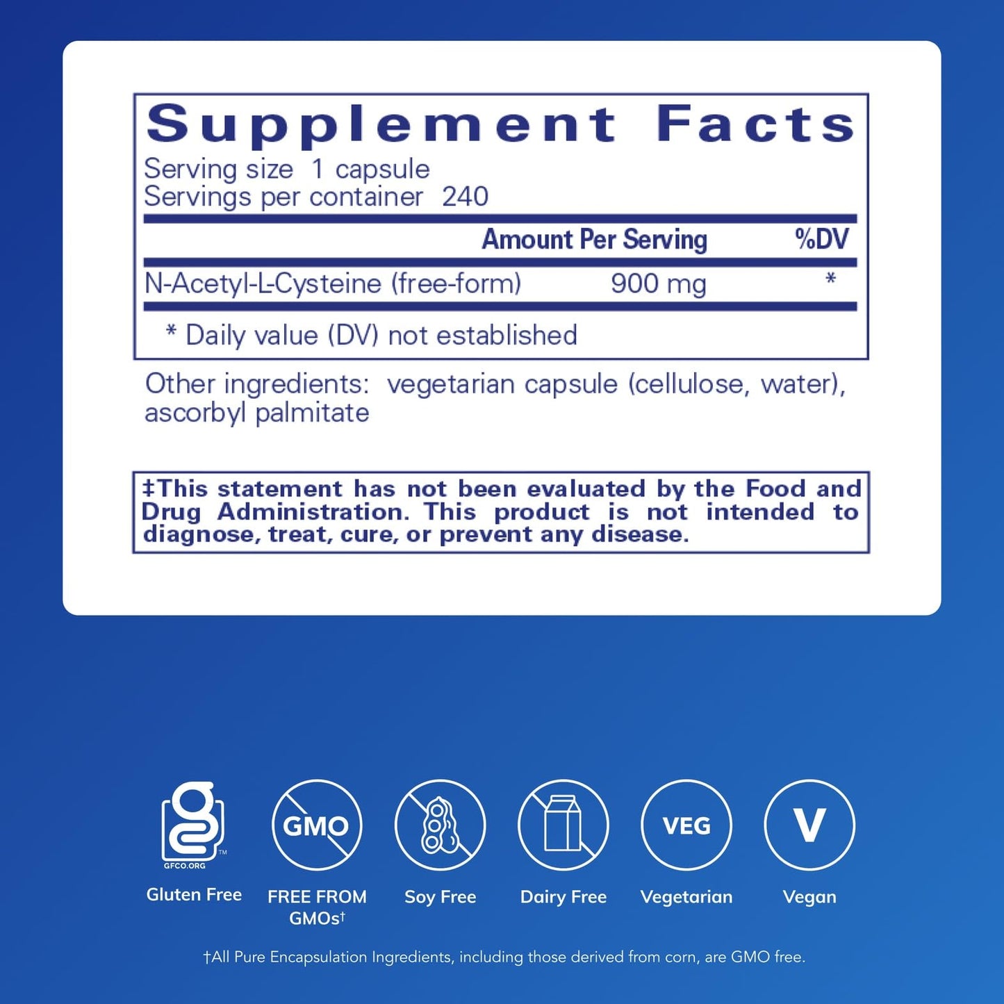 Pure Encapsulations NAC 900 mg N-Acetyl Cysteine Amino Acid Supplement for Lung & Immune Support, Liver & Antioxidants, 240 Capsules