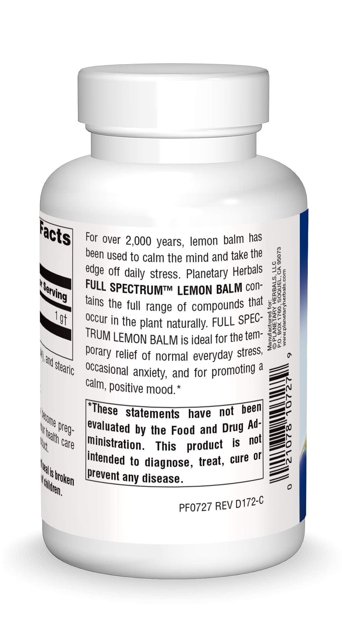 Planetary Herbals Lemon Balm Full Spectrum 500mg Capsules 120 Count