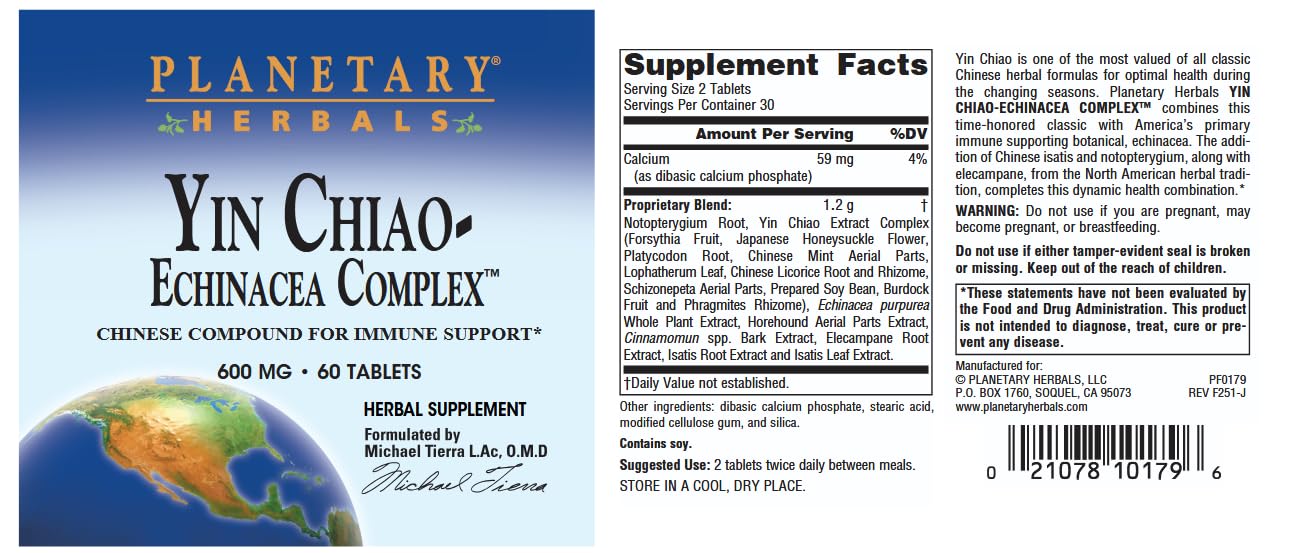 Planetary Herbals Yin Chiao-Echinacea Complex 60 Tablets