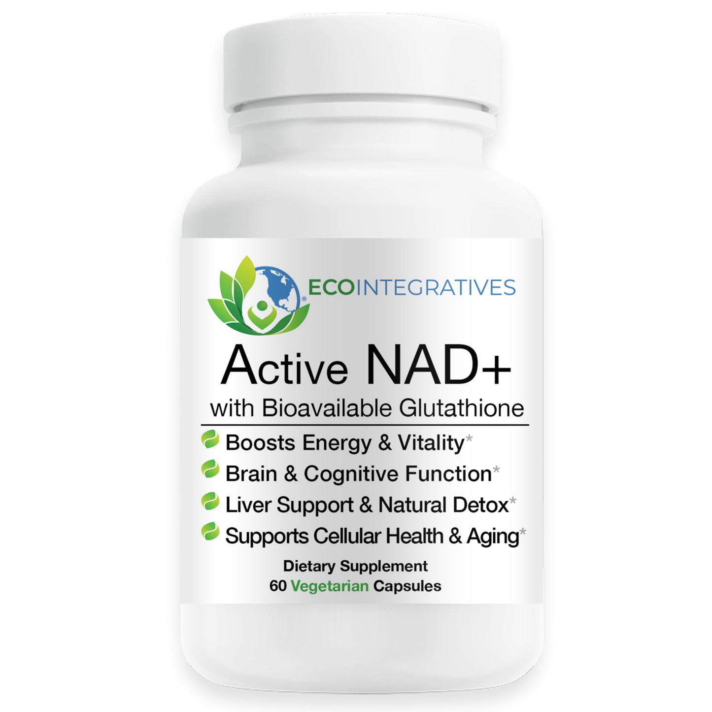 EcoIntegratives Active NAD+ with Bioavailable Glutathione – Energy, Brain & Cellular Support Supplement – RiaGev NAD+ Booster + Provail Glutathione, 60 Vegetarian Capsules