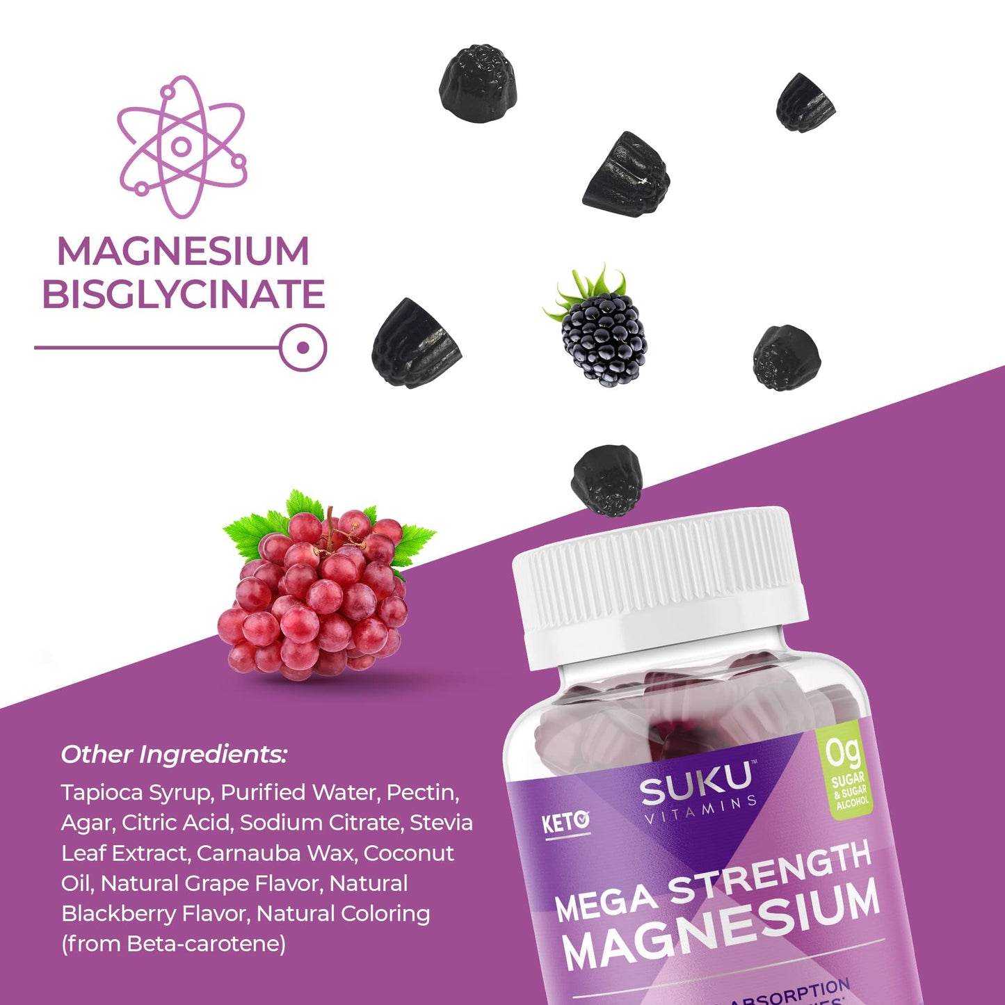 SUKU Mega Strength Magnesium - 177 mg Magnesium Bisglycinate - Gummy - 50 Count
