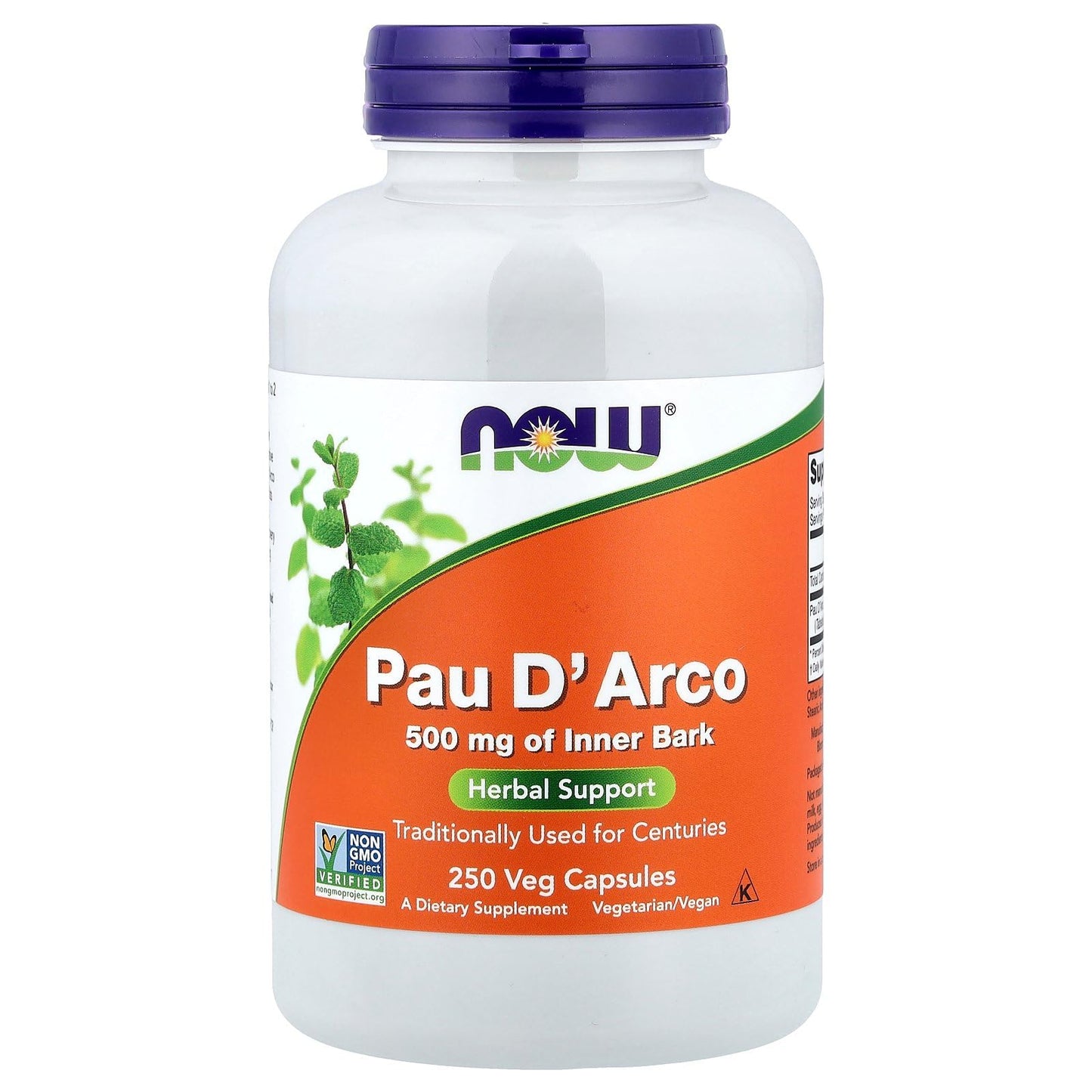 NOW Foods Pau D'Arco 500 mg Capsules, 250 Veg Capsules