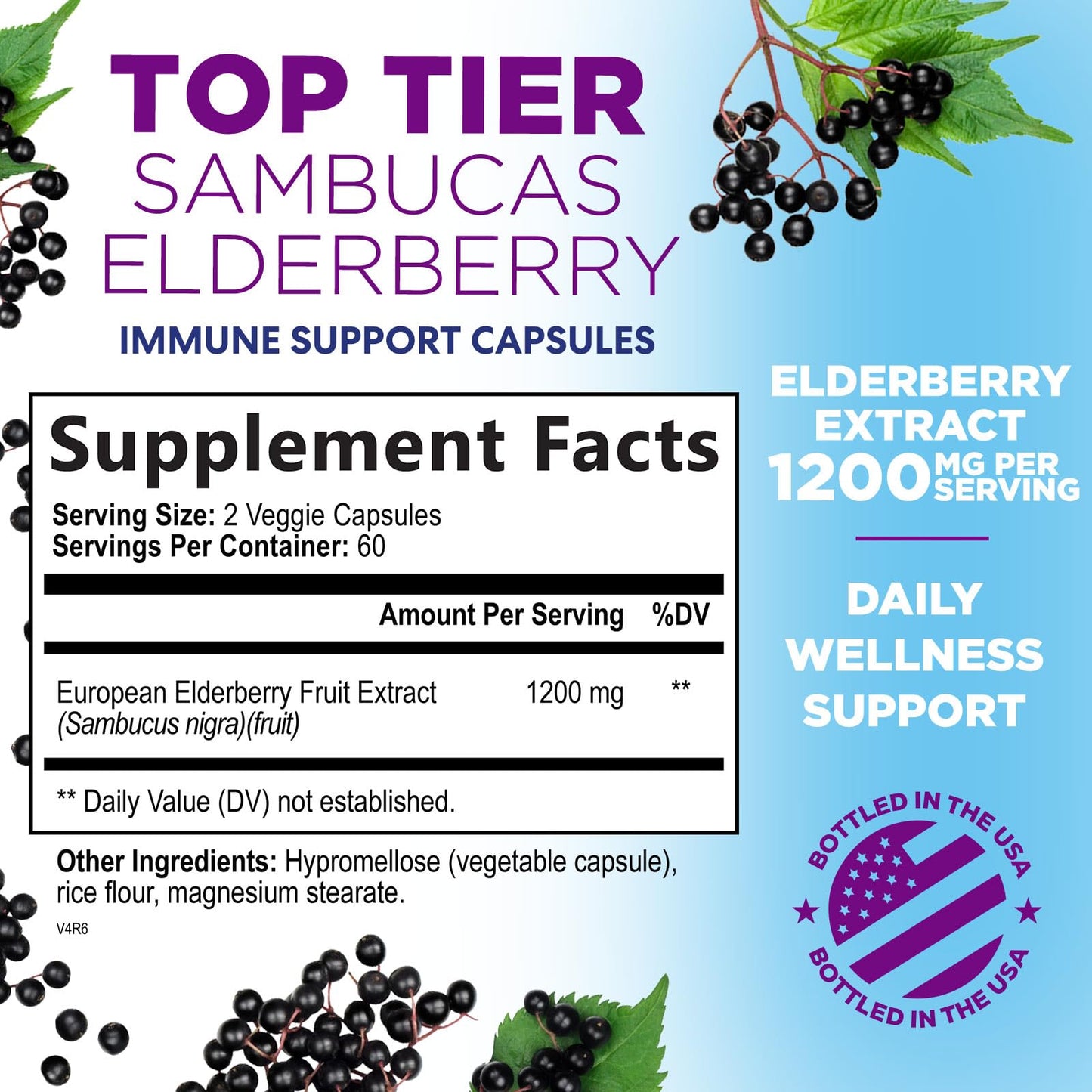 Nature's Nutrition European Elderberry Fruit Extract 1200mg Per Serving Capsules, 120 Capsules