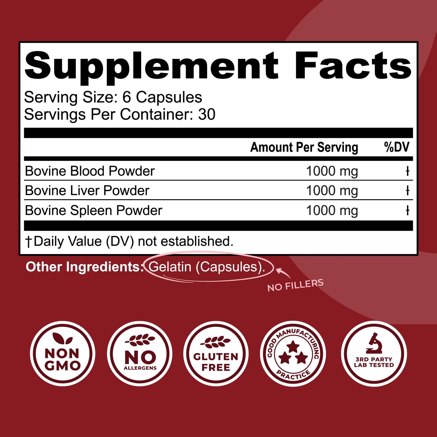 Left Coast Performance Grass Fed Bovine Blood and Beef Liver Supplement Capsules 180