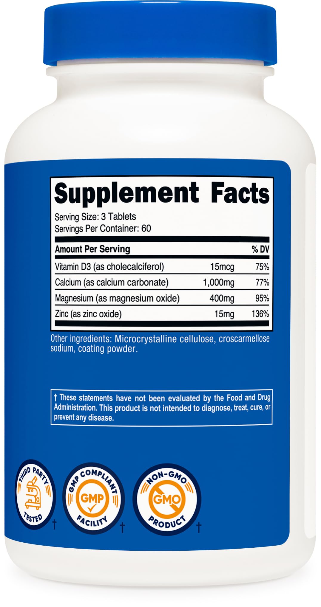 Nutricost Calcium, Magnesium & Zinc, 180 Tablets