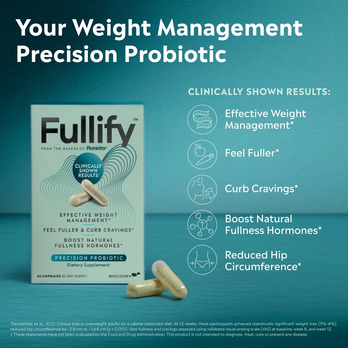 Fullify Weight Management Probiotics for Women and Men Clinically Shown to Curb Cravings with Hafnia Alvei HA4597, Chromium & Zinc Capsules 120