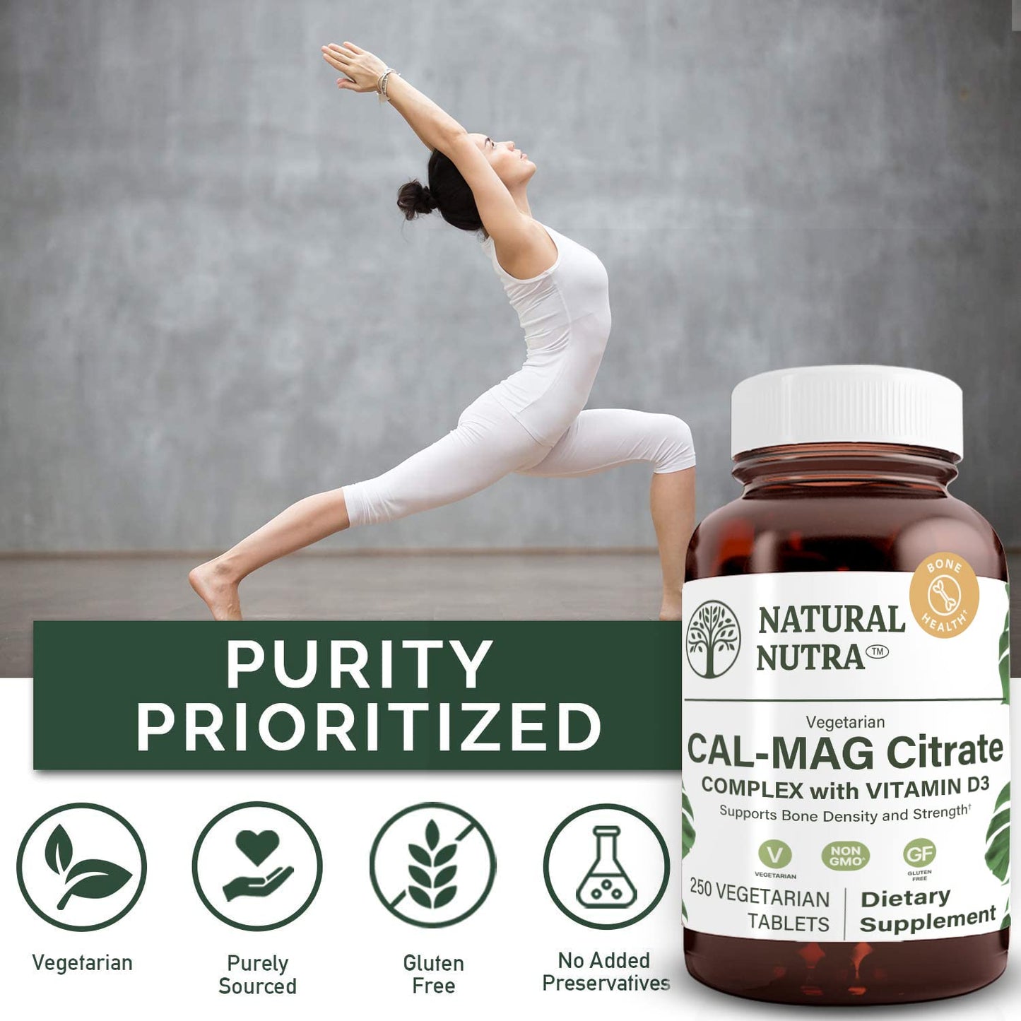 Natural Nutra Cal-Mag Citrate with Vitamin D3 1000/500 mg Complex Tablets, 250 Count