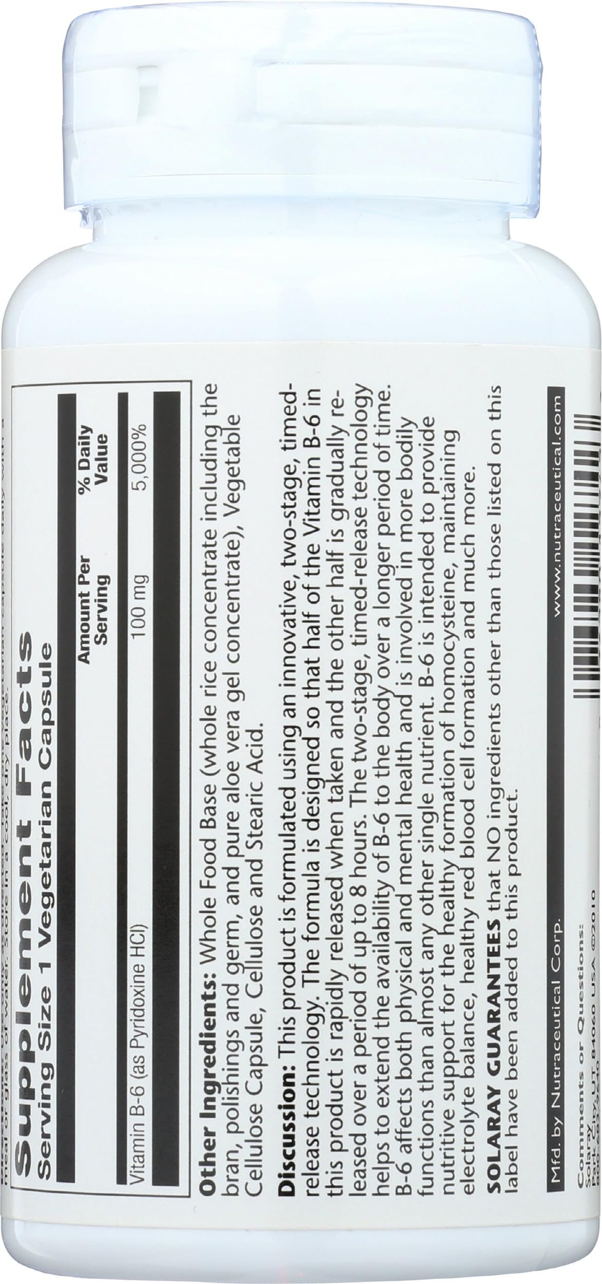 Solaray Vitamin B6 100 mg Timed Release Capsule, 60 Count