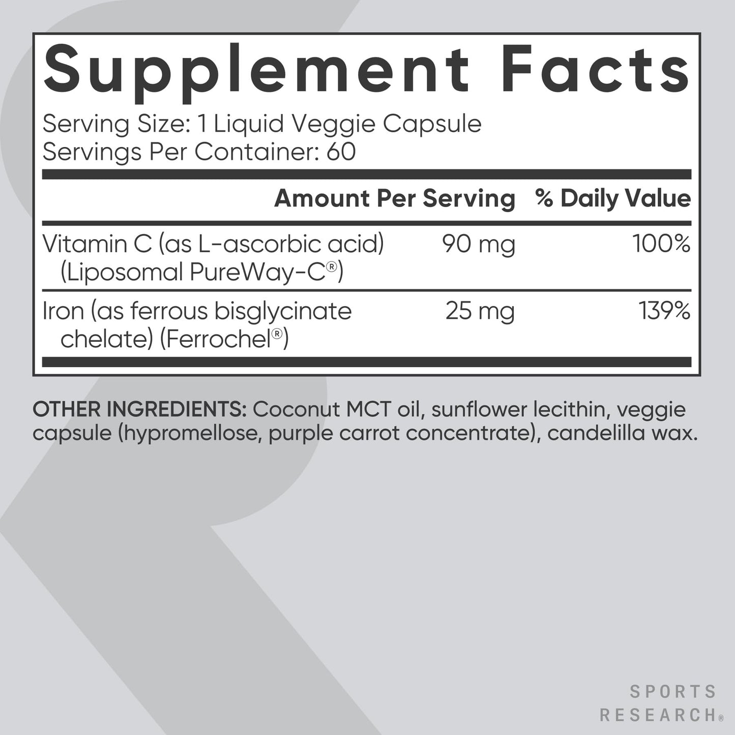 Sports Research Iron with Vitamin C High Absorption Iron Supplement 90 Capsules