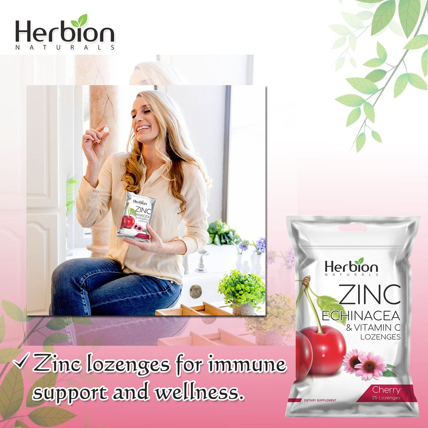 HERBION Naturals Zinc, Echinacea & Vitamin C Lozenges, 25 Count