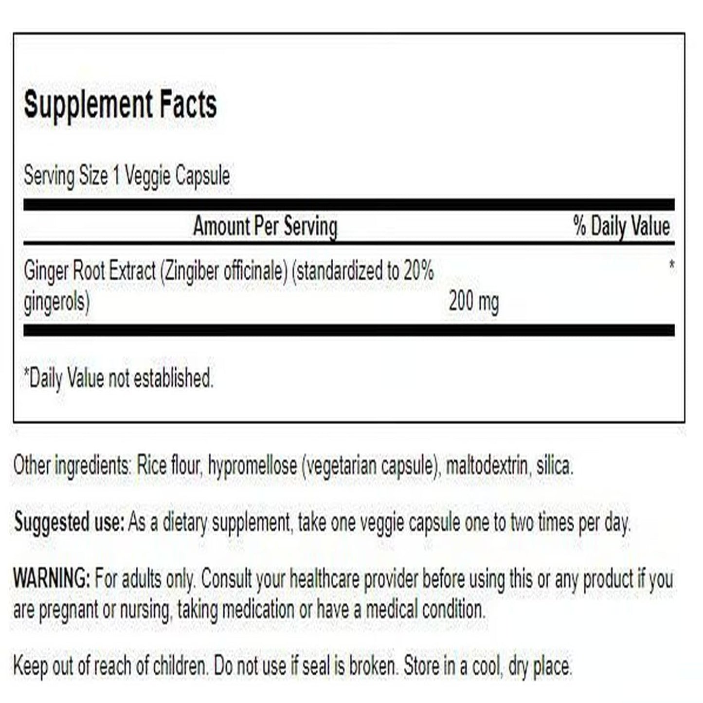 Swanson Maximum Strength Ginger Root Extract 200 mg Capsule, 60 Count