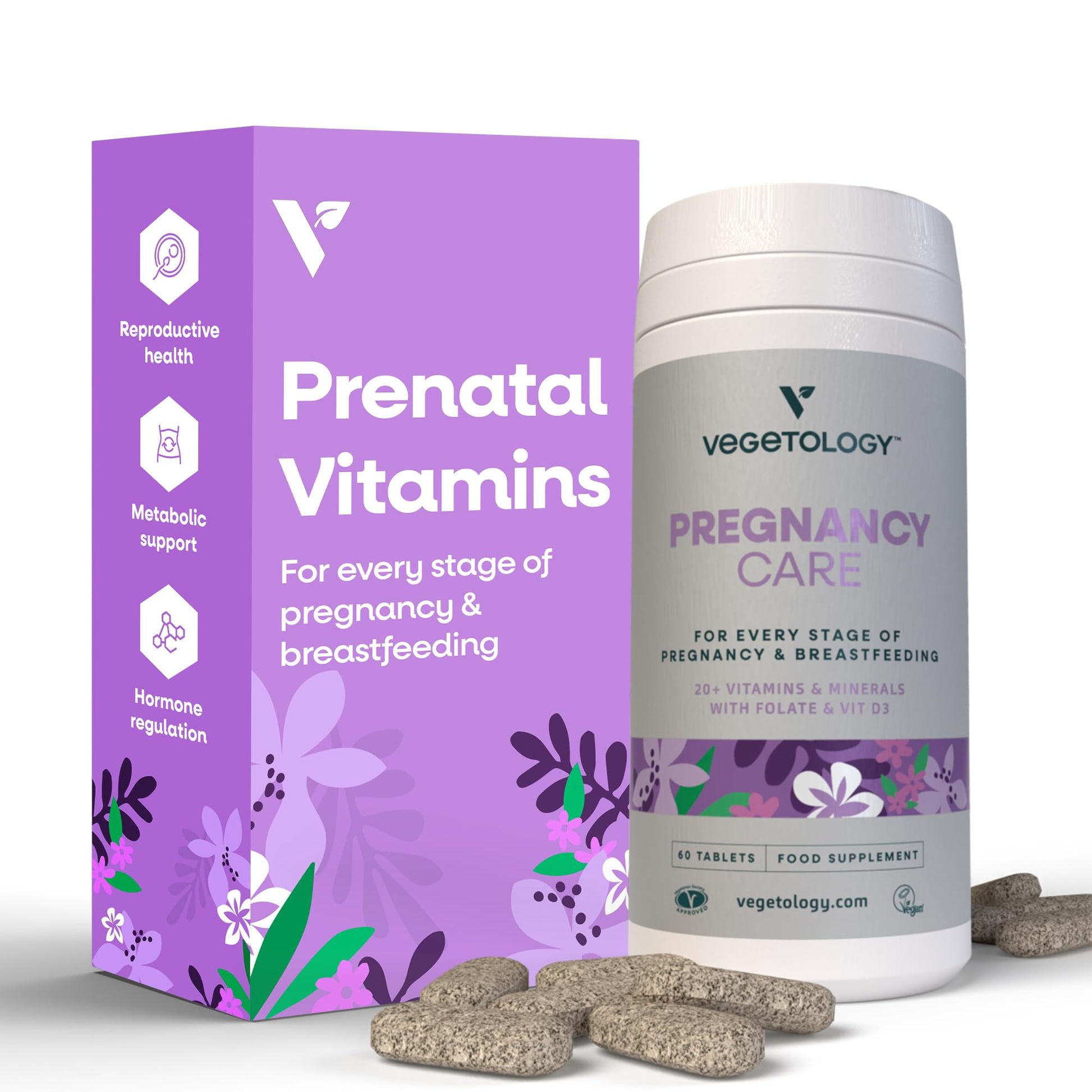 VEGETOLOGY Prenatal Vitamins for Women – Pregnancy & Postnatal Vitamins for Breastfeeding Moms, Vegan, 60 Tablets