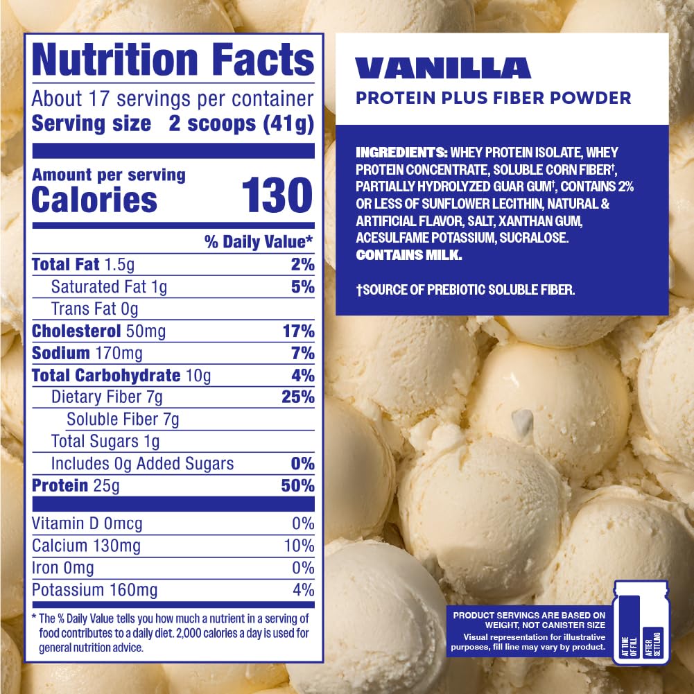 Premier Protein Powder Plus Fiber Vanilla Powder, 24.6 oz