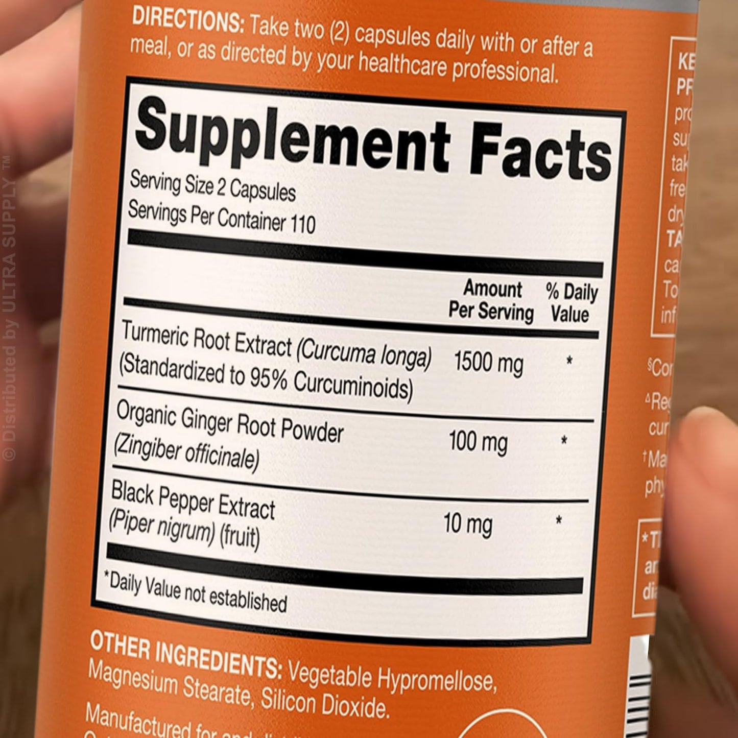 Generic Turmeric 1500 mg Capsules with 95% Curcuminoids, Ginger & Black Pepper Extract, 220 Count