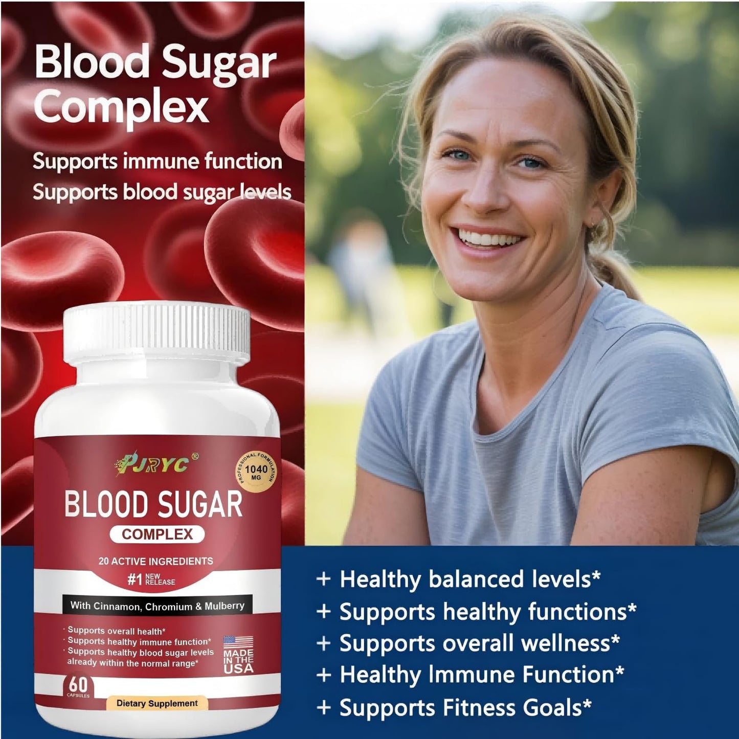 PJRYC Blood Sugar Complex Supplement 120 Capsules