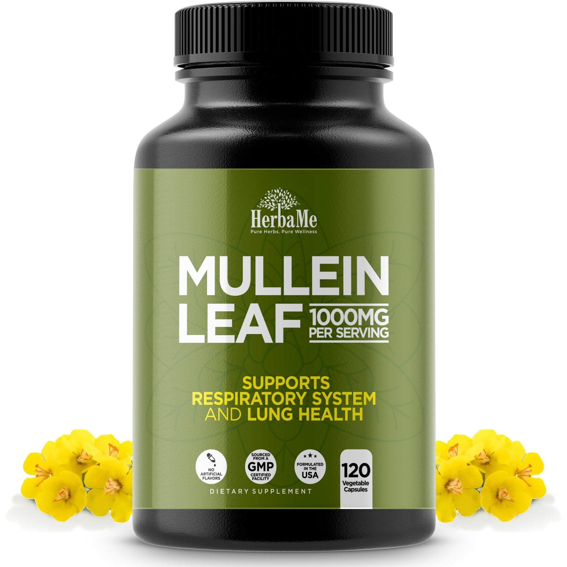 HerbaMe Mullein Leaf 1000mg Capsules, 120 Count