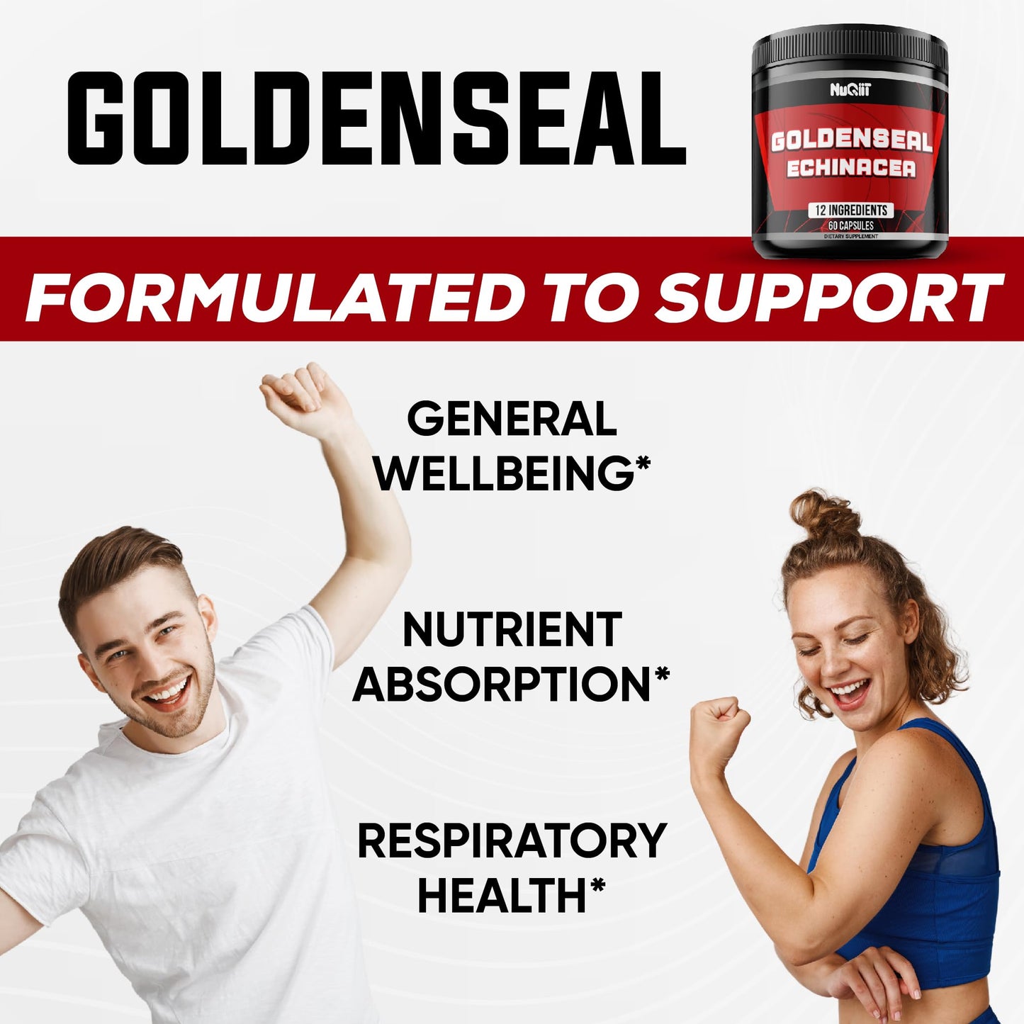 NUQIIT Goldenseal Root with Echinacea, Panax Ginseng, Elderberry, Garlic Capsules, 60 Count