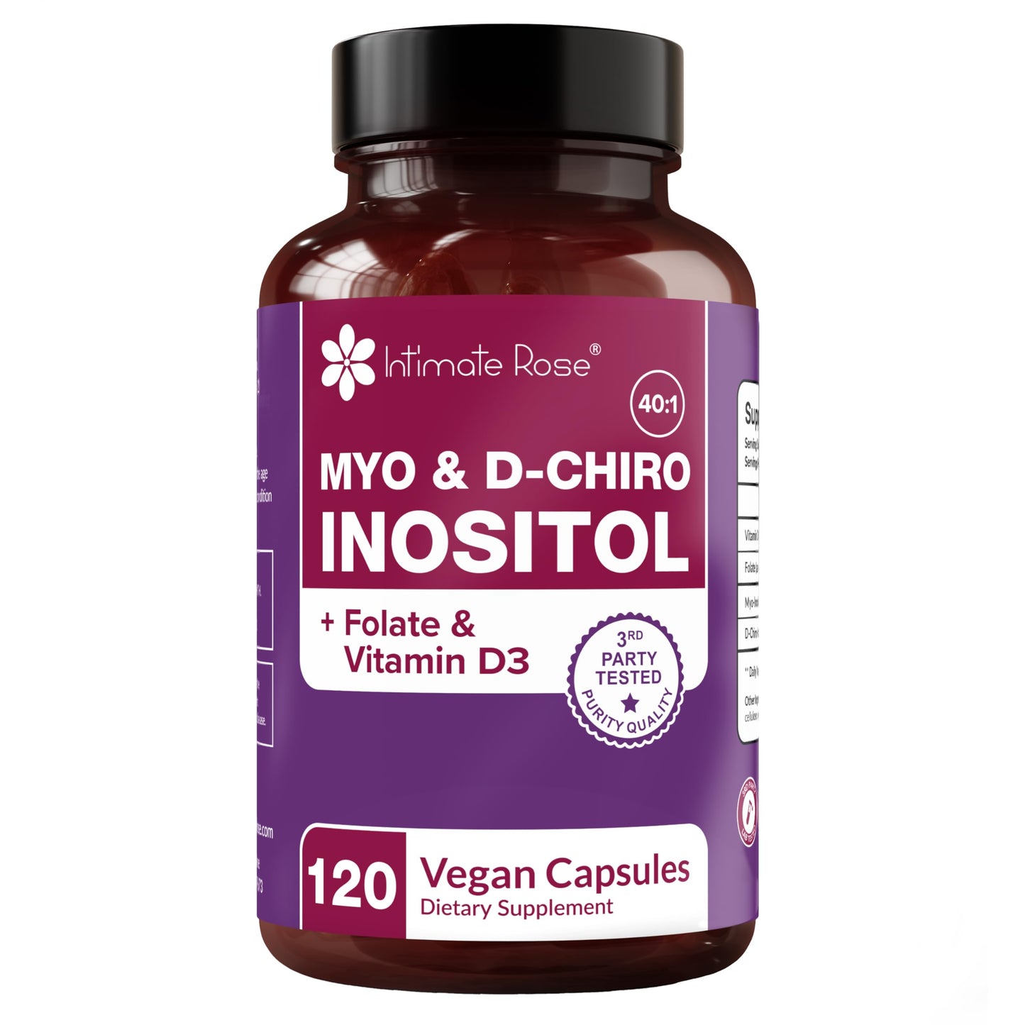 Intimate Rose Myo-Inositol & D-Chiro Inositol Supplement with Folate and Vitamin D, 40:1 Ratio, Capsules, 120 Count