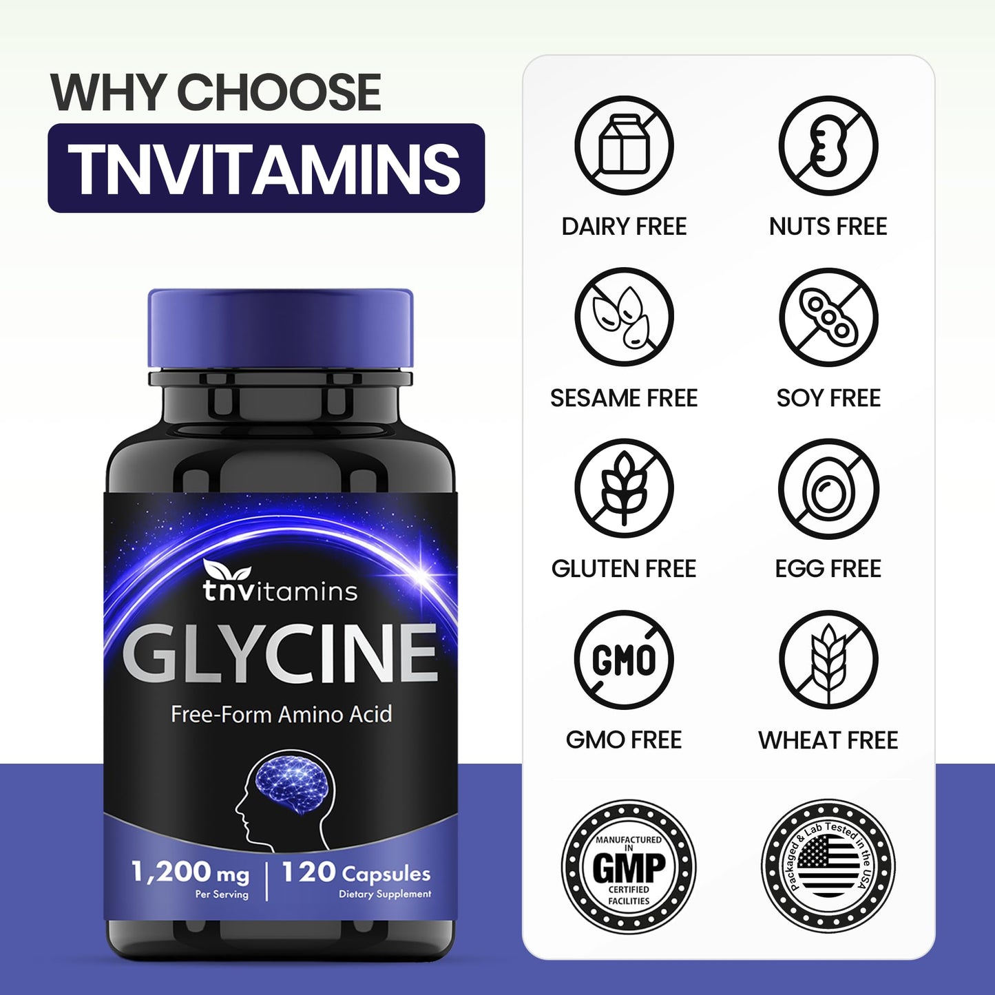 tnvitamins Glycine 1200mg Capsules, 120 Count
