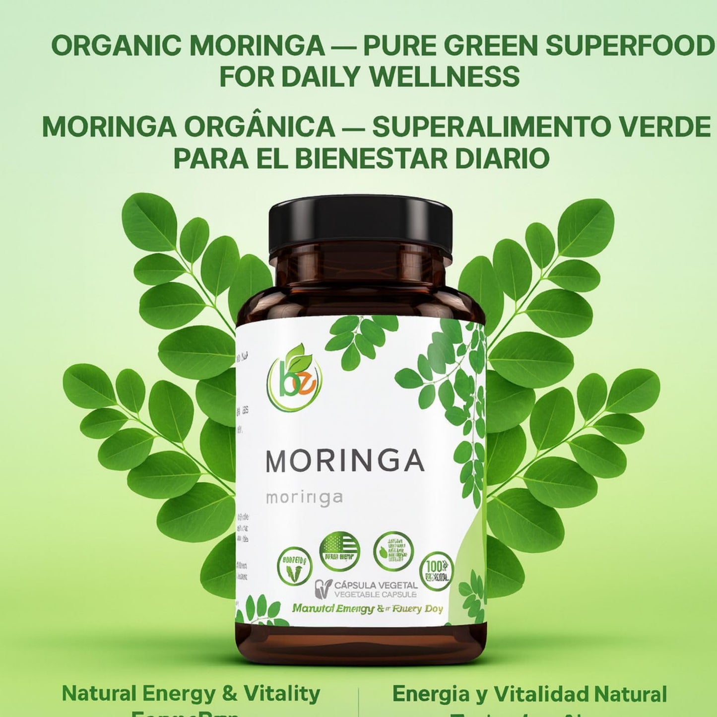 B-Experts Moringa Organic Capsules, Vegetable Capsule, 1 Count