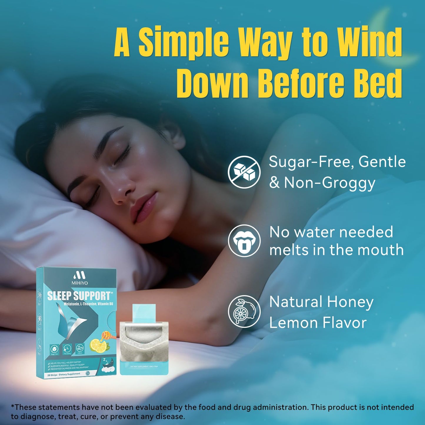 MIHIYO Fast Dissolving Sleep Strips Tablets with L-Theanine & Vitamin B6, 20 Tablets