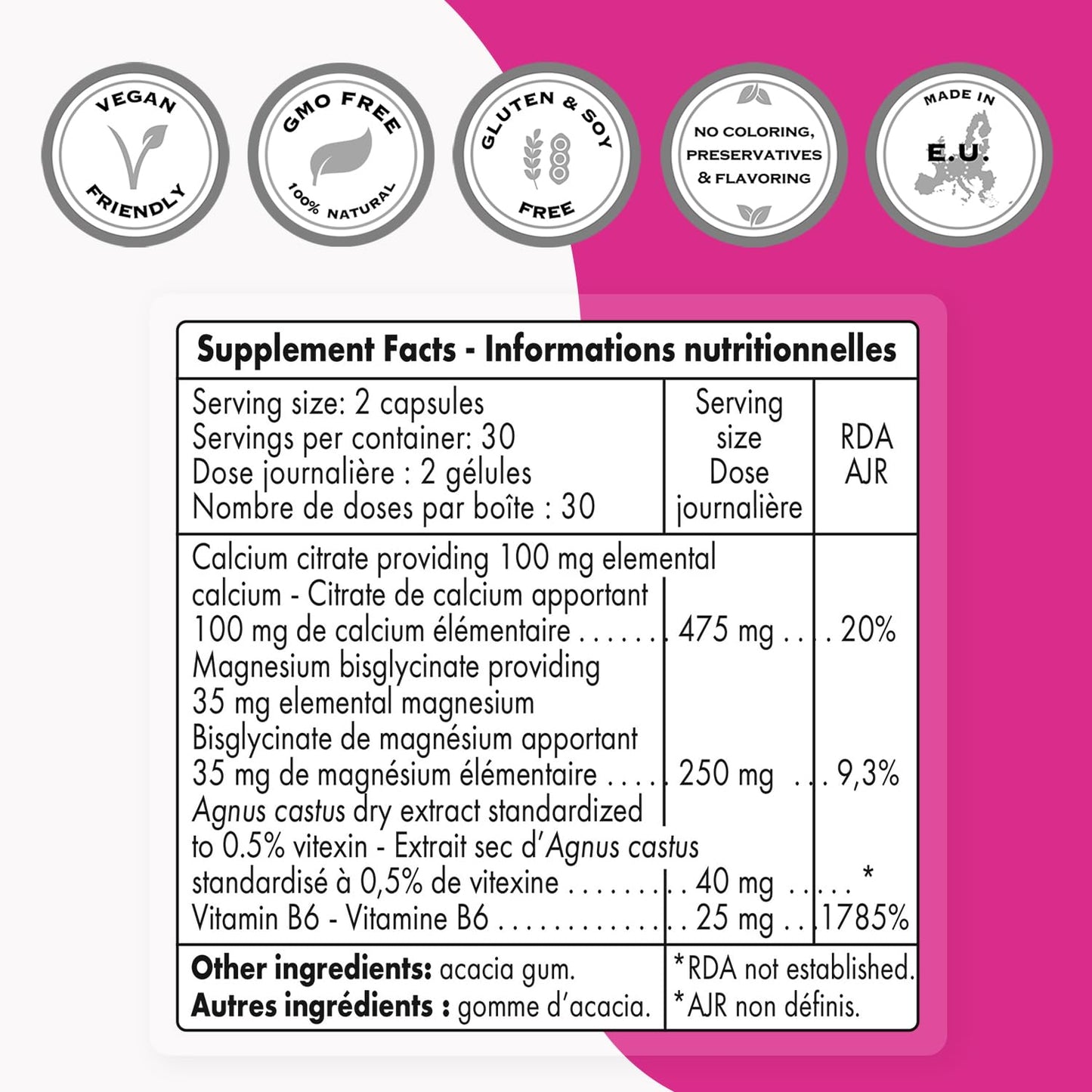 Supersmart Premenstrual Comfort (Advanced Formula) Vitex Chasteberry Supplement for Women - Vitex Agnus-Castus & Vitamin B6, 60 Vegetarian Capsules