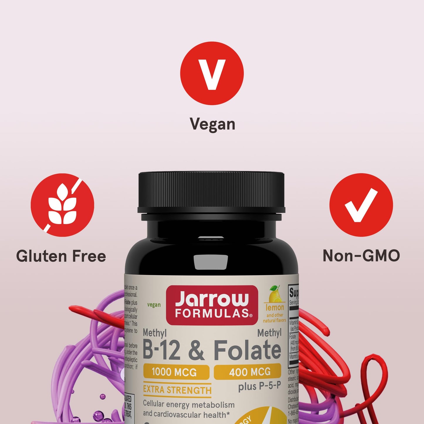 Jarrow Formulas Methyl B-12 & Methyl Folate Bioactive Vitamin B9 & Vitamin B12 Supplement Tablets 100