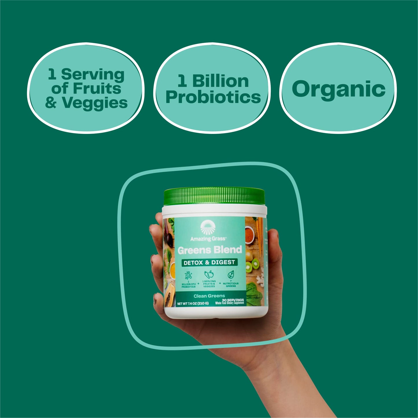 Amazing Grass Greens Blend Detox & Digest: Cleanse with Super Greens Powder, Beet Root Powder, Digestive Enzymes, Prebiotics & Probiotics, Clean Green, 7.4 Ounce
