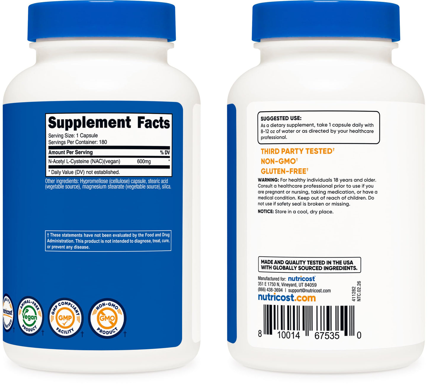 Nutricost N-Acetyl L-Cysteine (NAC) 600mg, 360 Capsules