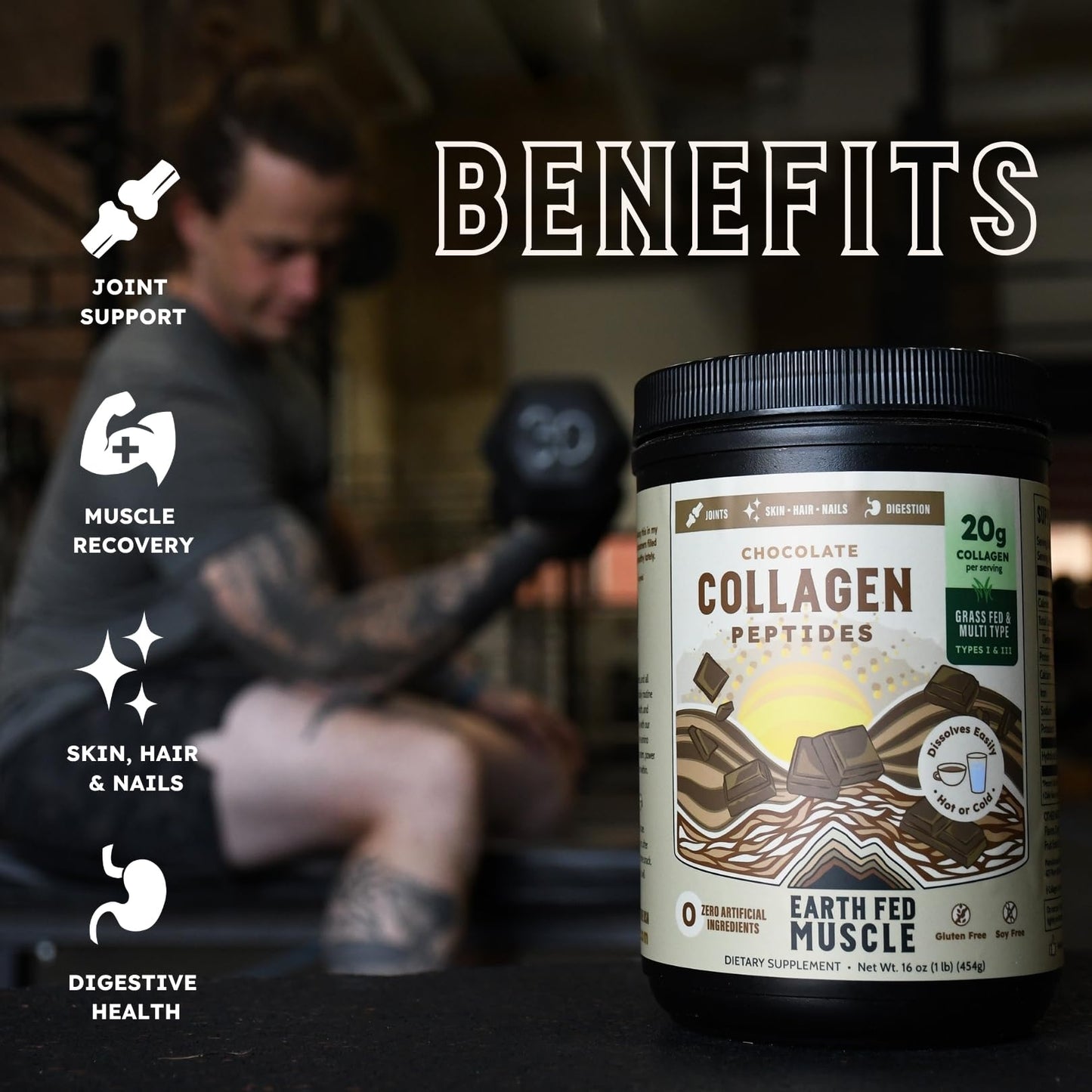 Earth Fed Muscle Chocolate Collagen Peptides Powder 16