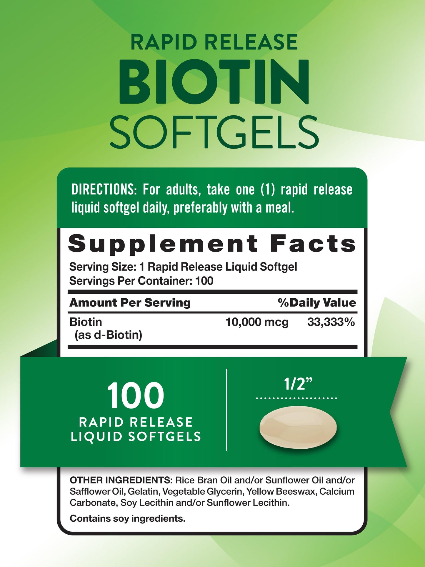 Nature's Truth Biotin 10,000mcg Softgels, 100 Count