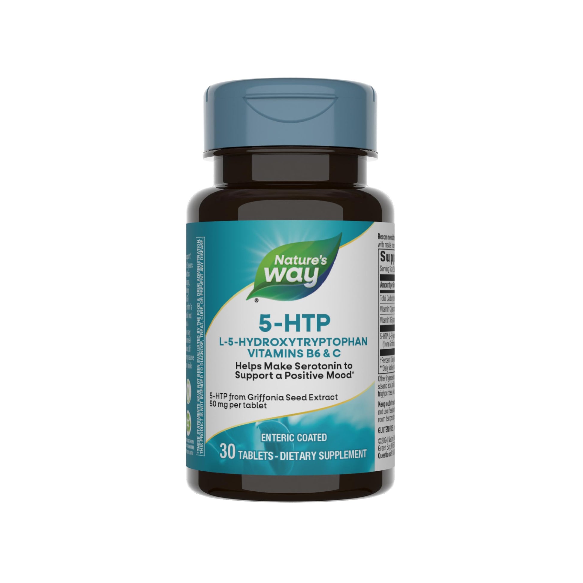 Nature's Way 5-HTP, L-5-Hydroxytryptophan, Helps Make Serotonin to Promote a Positive Outlook*, Vitamin B6, Vitamin C, Griffonia Bean Extract, 30 Tablets